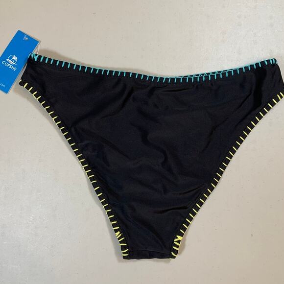 NWT Cupshe Black w/ Blue and Yellow Contrast Stitch Classic Bikini Bottoms Sz S - Picture 2 of 6